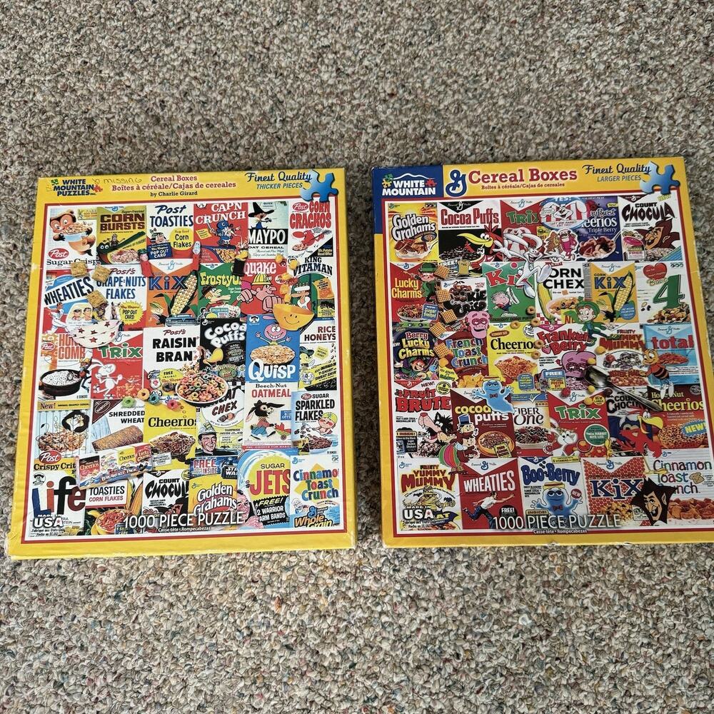 White Mountain Lot Of Two Cereal Boxes 1000 Piece Jigsaw Puzzle Complete